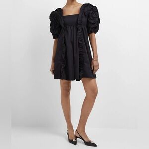 FARM Rio Black Puff Sleeve Mini Dress